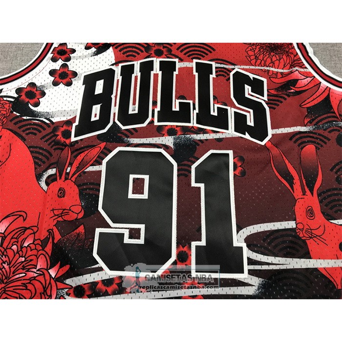 Camiseta Chicago Bulls Dennis Rodman NO 91 Mitchell & Ness Lunar New Year Rojo